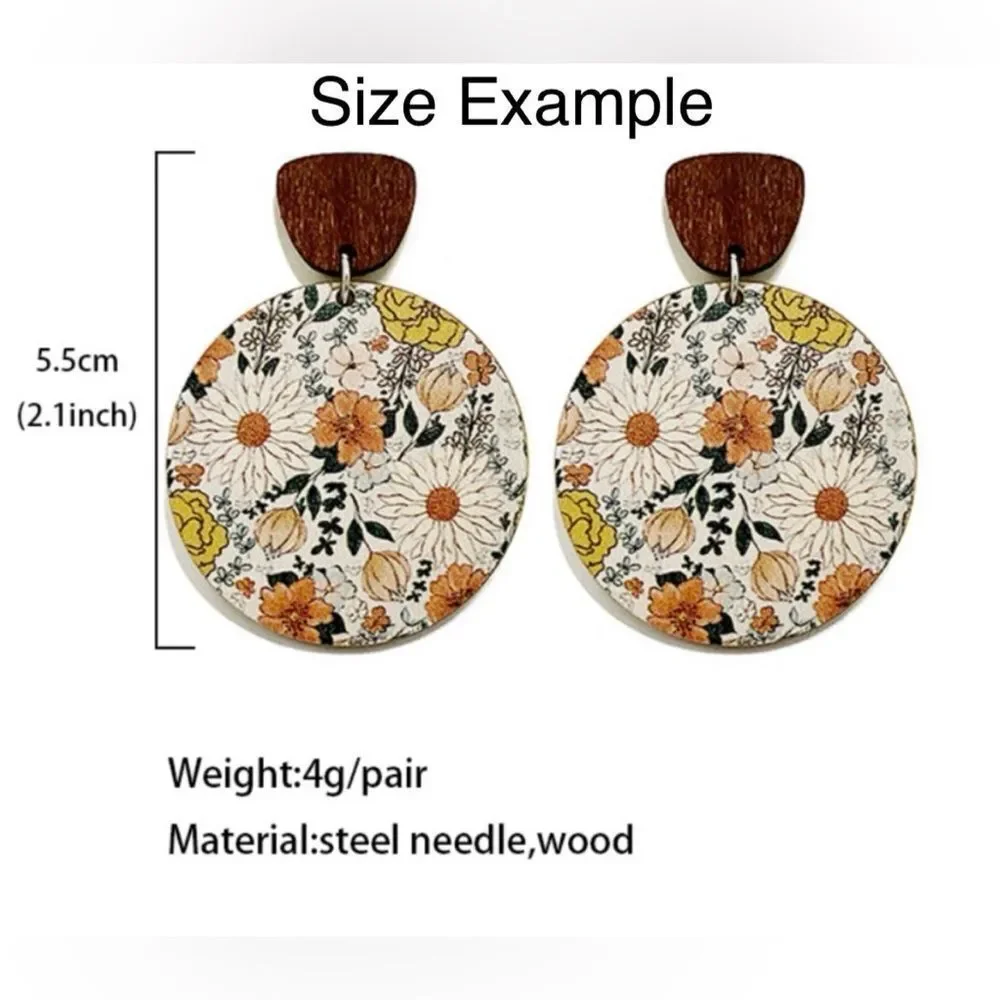 3For$20 Natural Meadow Boho Floral Wooden Style Statement Earrings